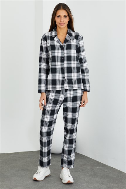 Ekose Desenli Siyah Pijama Takımı